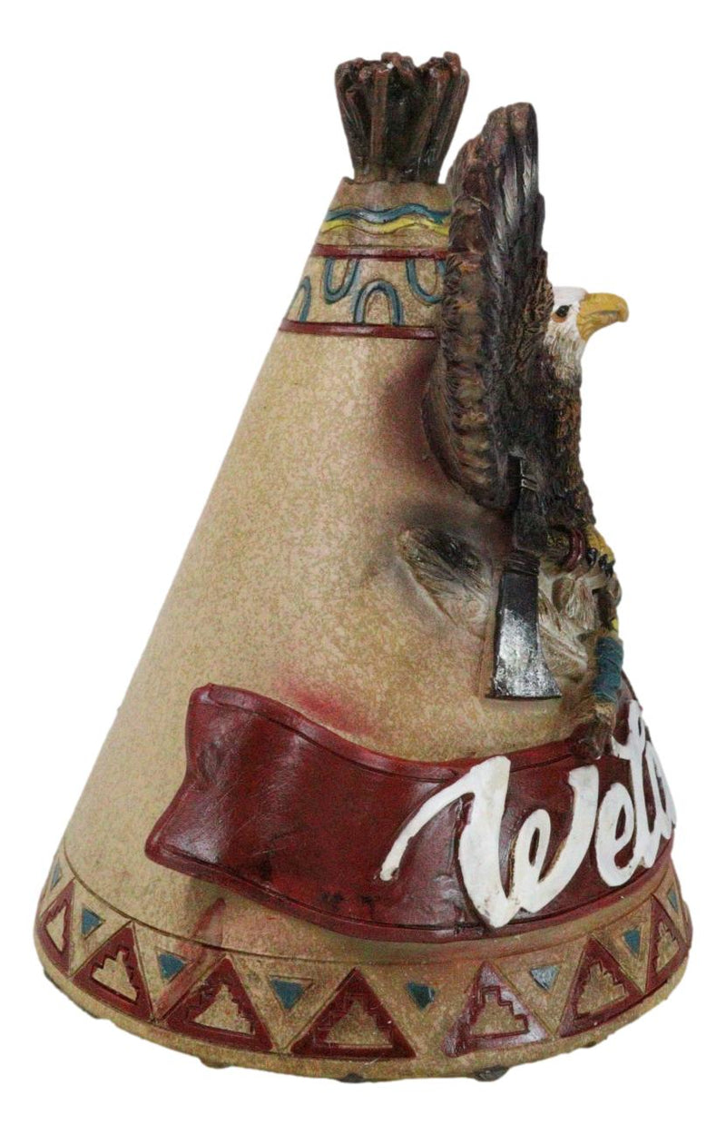 Rustic Southwestern Tribal Indian Teepee Hut Eagle Money Piggy Bank Figurine