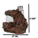 Western Wild And Free Faux Wood Tree Logs Horse Bust Salt Pepper Shakers Holder