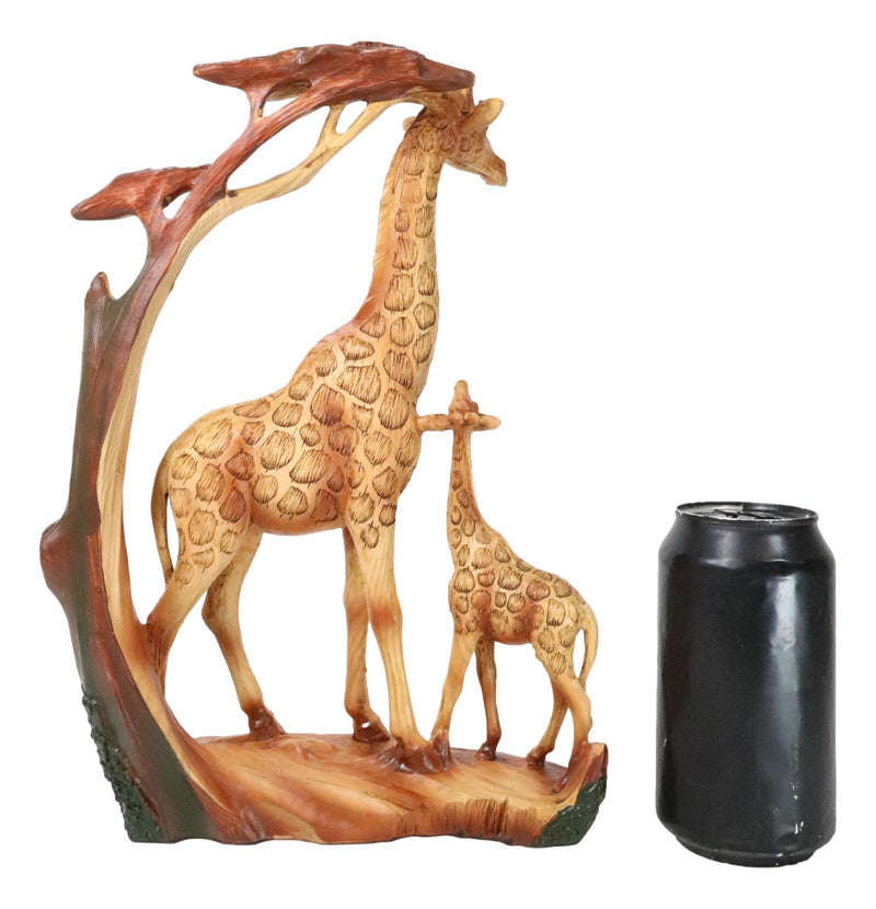 Safari Savannah Giraffe Family In Scenic Forest Faux Wooden Cutout Figurine