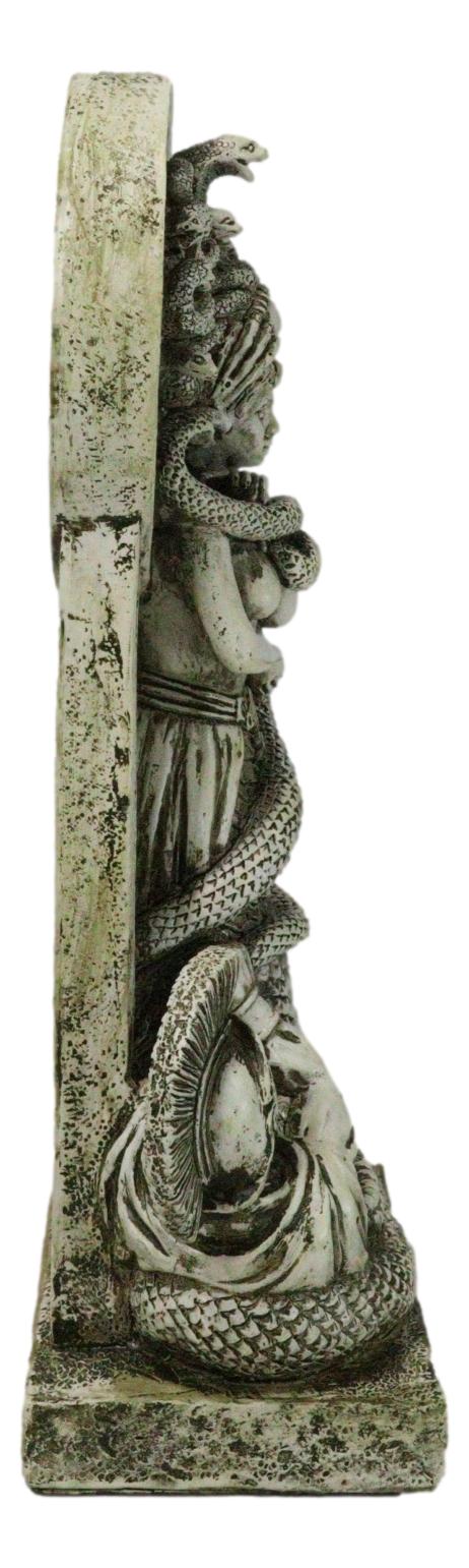 Greek Goddess Medusa With Hair Of Snakes And Serpent Tail By Altar Figurine