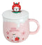 Whimsical Bunny Rabbit Hiding Strawberries Ceramic Mug Cup With Lid And Spoon