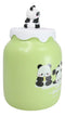 Acrobatic Green Panda Bears Green Mug With Anime Panda Figurine Handle Lid