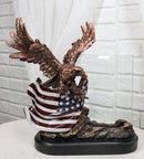 Patriotic American Bald Eagle Perching On Flag Photo Frame Bronze Resin Figurine