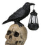 Ebros Edgar Corvus Raven Perching On Rose Skull Statue With Solar LED Lantern Light