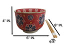 Red Chrysanthemum Floral Art Large 24Oz Donburi Ramen Bowl With Chopsticks Set