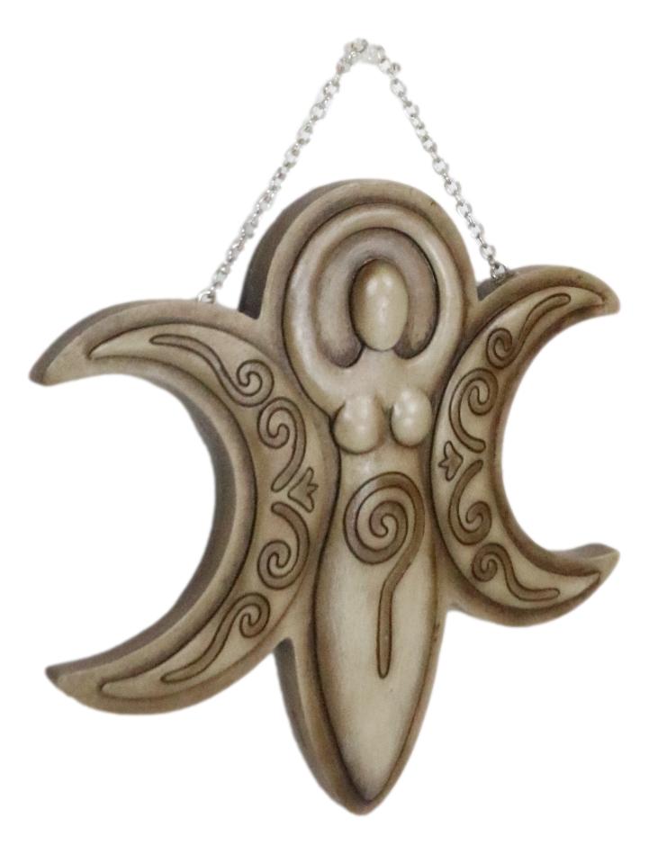 Wiccan Mystical Neopagan Spiral Goddess Lunar Triple Moon Wall Decor Plaque