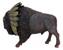 Bison Buffalo With Indian Chieftain Roach Headdress Decorative Figurine 12"L