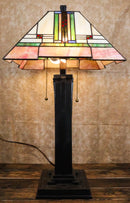 Frank Lloyd Wright Mission Style Pyramid Translucent Glass Side Table Lamp Decor