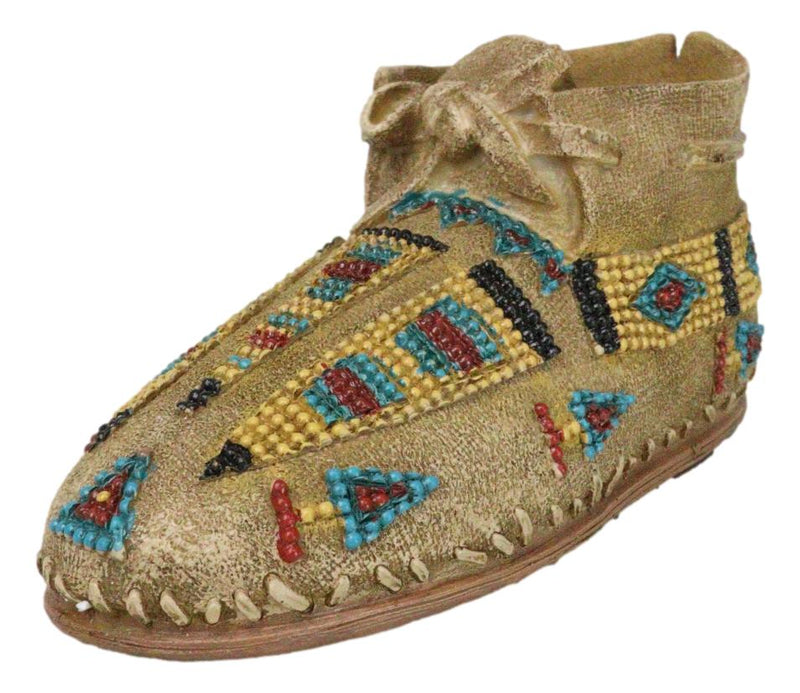 Rustic Tribal Native Indian Moccasin Shoe Shaped Coin Money Bank Jar Figurine