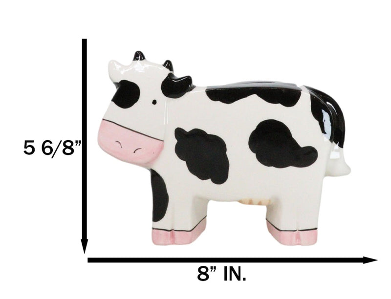 Whimsical Boxy Holstein Bovine Milk Cow Money Coin Savings Piggy Bank Figurine