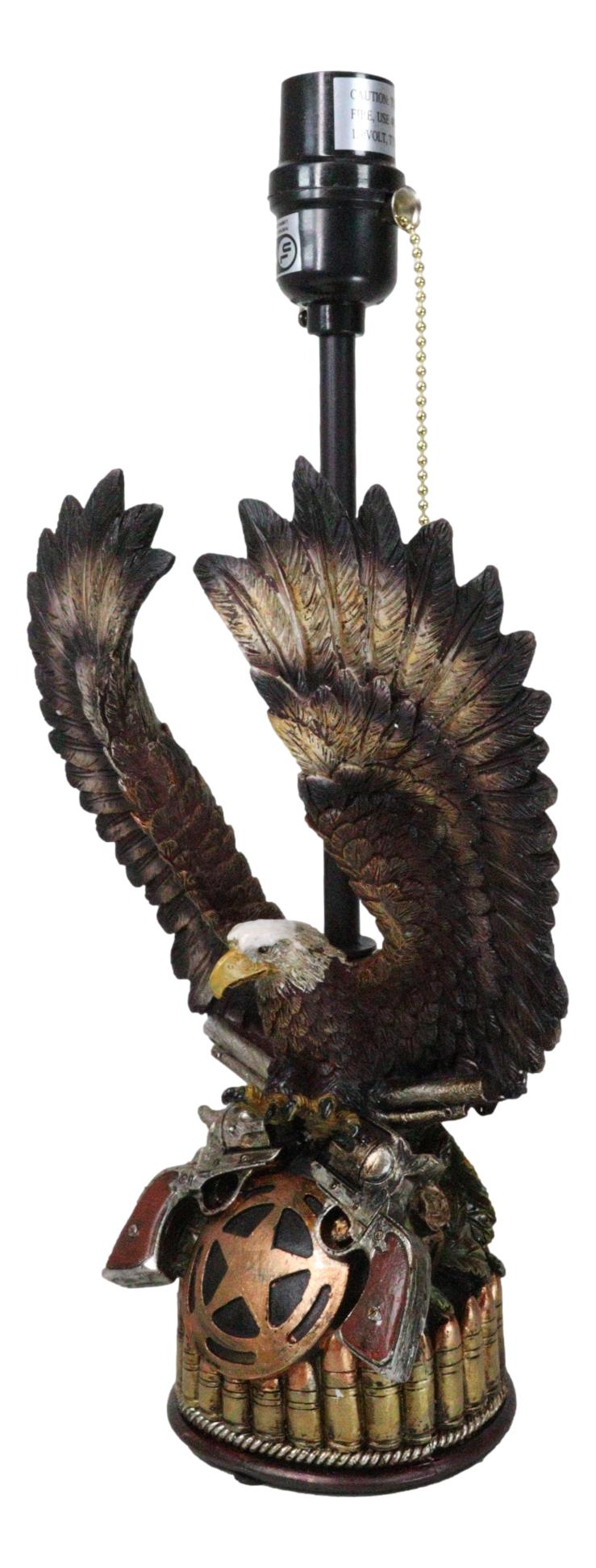 Western Bald Eagle Perching On Crossed Pistols Lone Star Bullets Table Lamp