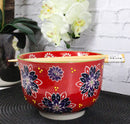 Red Chrysanthemum Floral Art Large 24Oz Donburi Ramen Bowl With Chopsticks Set