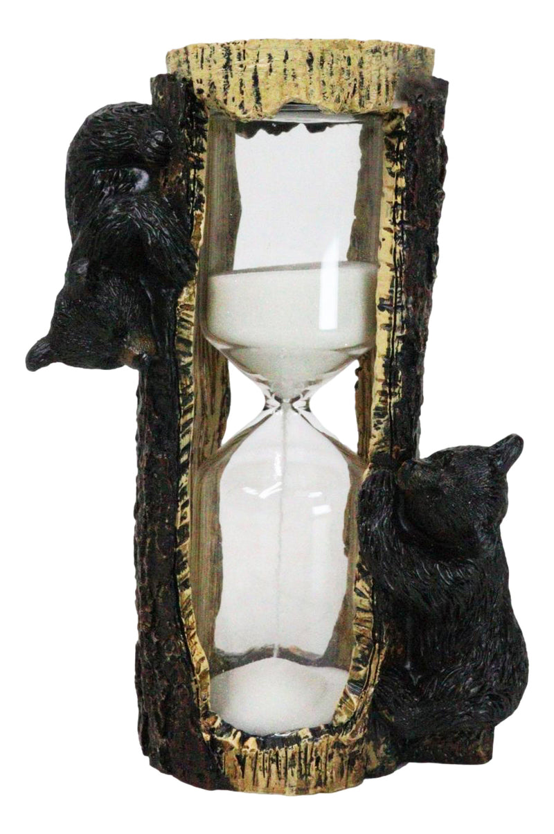 Rustic Adorable Forest Black Bear Cubs Climbing On Tree Sand Timer Figurine