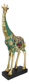 Large Safari Savannah Green Bejeweled Masai Giraffe With Black Base Figurine 16"