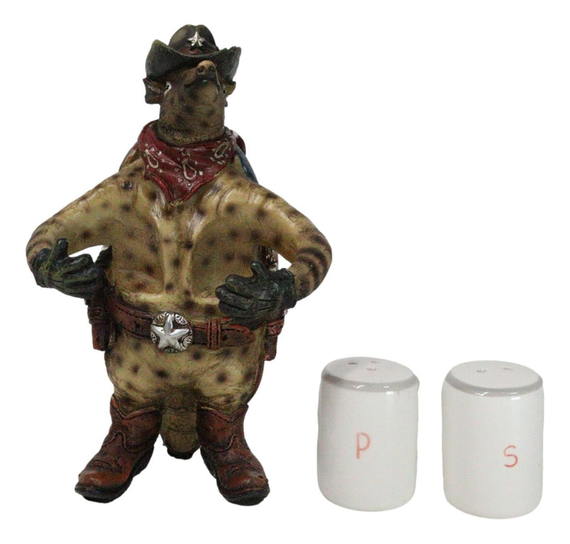 Western Texas Cowboy Armadillo Spice Sheriff Salt And Pepper Shakers Holder