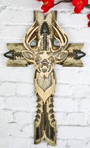 Rustic Western Hunters Deer With Antlers And Arrows Faux Wooden Wall Cross