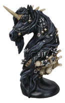 Macabre Black Dark Unicorn Horse With Skeleton Bones And Skulls Bust Figurine