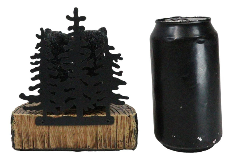 Rustic Black Bear Couple Kissing On Love Tree Ring with Pine Trees Figurine