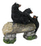 Forest Teamwork Black Bears And Cub Family Crossing Tree Log Bridge Figurine