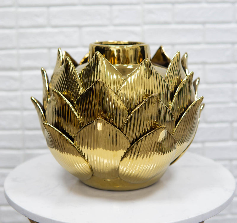 Contemporary Chic Electroplated Gold Porcelain Lotus Flower Shaped Vase Pot