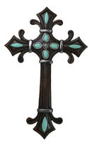 Rustic Southwestern Fleur De Lis French Lily Turquoise Gems Christian Wall Cross