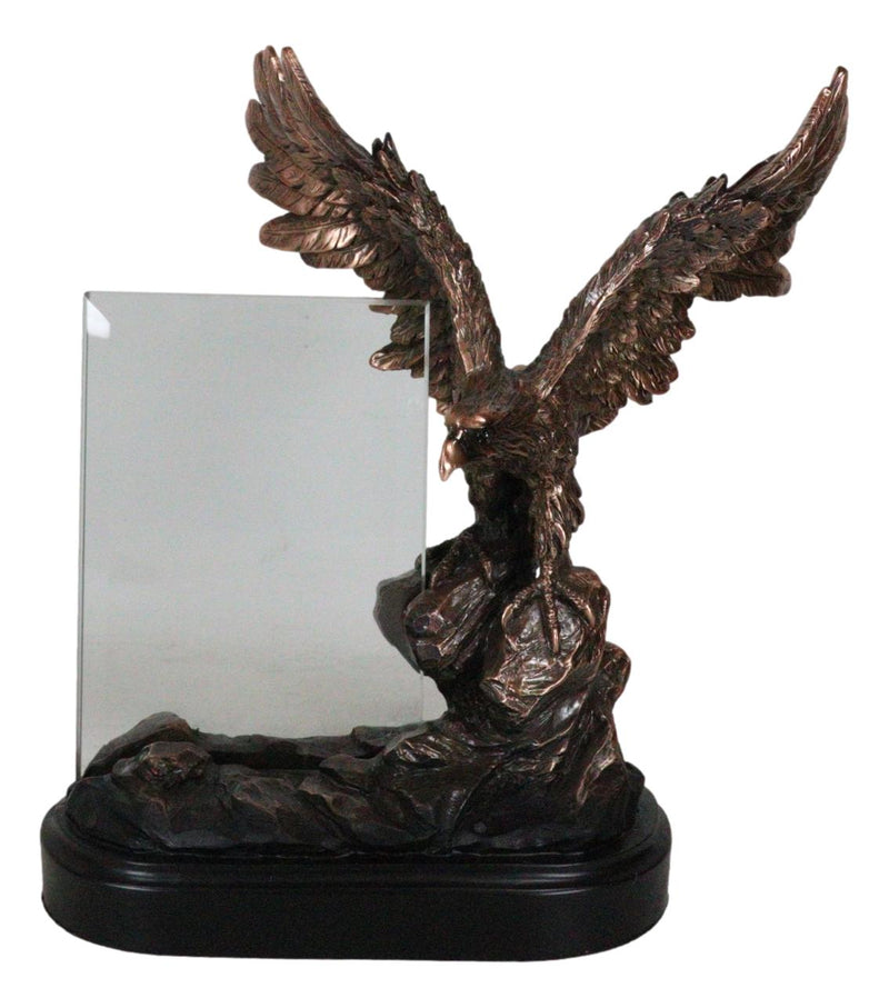 American Bald Eagle Landing On Rocky Pillar Picture Frame Bronzed Resin Figurine