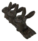 Cast Iron Whimsical 3 Bunny Rabbit Hares Multi Point Wall Coat Hooks Decor