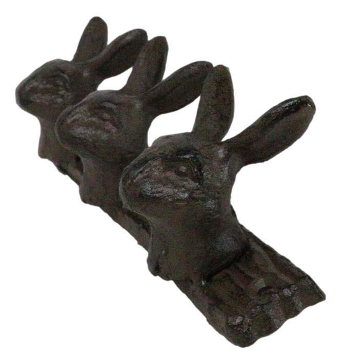 Cast Iron Whimsical 3 Bunny Rabbit Hares Multi Point Wall Coat Hooks Decor