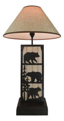 Rustic Western Black Bears In Forest Wood And Metal Bedside Desktop Table Lamp