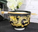 Black And Yellow Dragon King Ceramic Donburi Ramen Bowl With Chopsticks Set