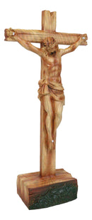 Passion Of Jesus Christ Nailed To The Cross In Faux Cedar Wood Finish Figurine