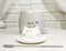 Whimsical Grey Chubby Feline Kitty Cat Cup Mug With Lid And Stirring Spoon