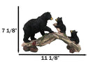 Rustic Forest Black Bear Mother and 2 Cubs Climbing On Tree Log Bridge Figurine