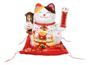 Japanese Lucky Charm White Beckoning Cat Maneki Neko With Waving Arm Figurine 9"