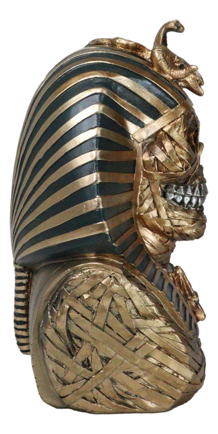 Egyptian Golden King TUT Sarcophagus Mummy Skull with Nemes Bust Figur ...