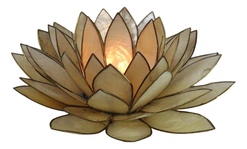 Smoke Brown Capiz Seashells Lotus Flower Votive Tea Light Candle Holder 8.5"D