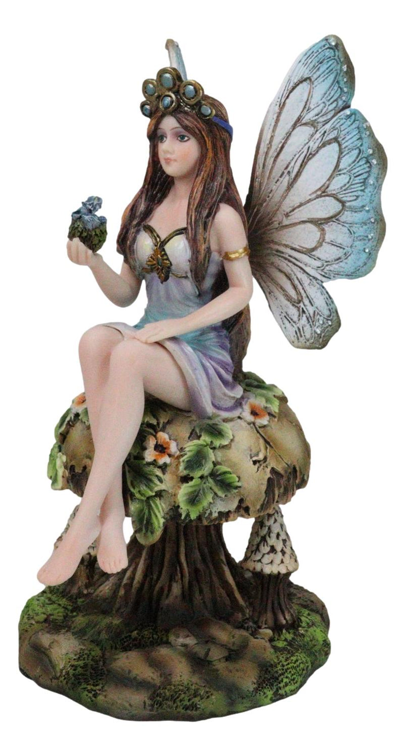 Queen Tribal Fairy Holding Dragon Hatchling By Mushroom Forest Stool Figurine