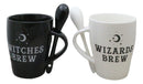 Set Of 2 Wicca Moons Black Witches And White Wizards Brew Cup Mugs And Spoons