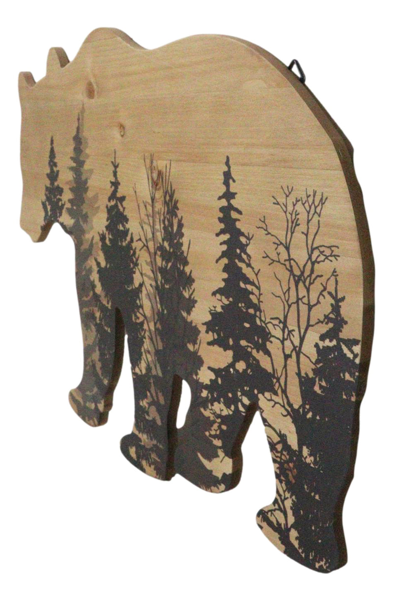 Western Black Bear With Pine Trees Forest Silhouette Wooden Cutout Wall Decor