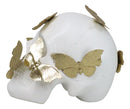 Boudoir Style French Papillon Gold Patina Butterflies On White Skull Figurine