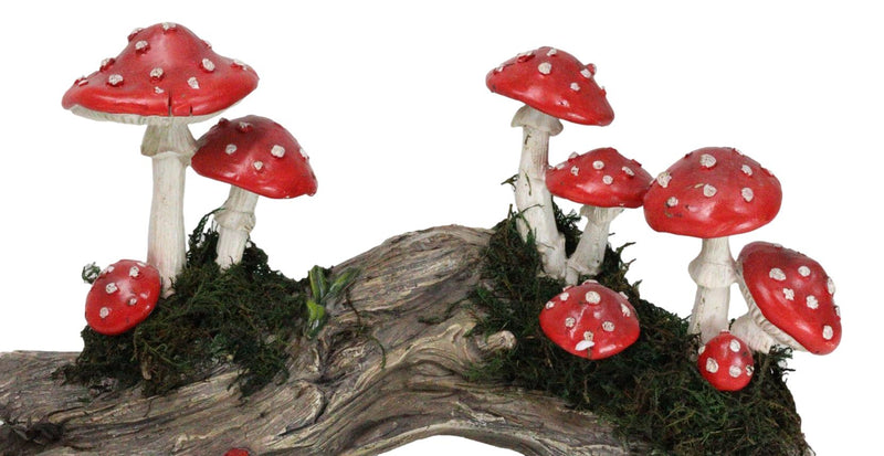 Enchanted Fairy Garden Toadstool Mushrooms Forest On Moss Tree Log Figurine