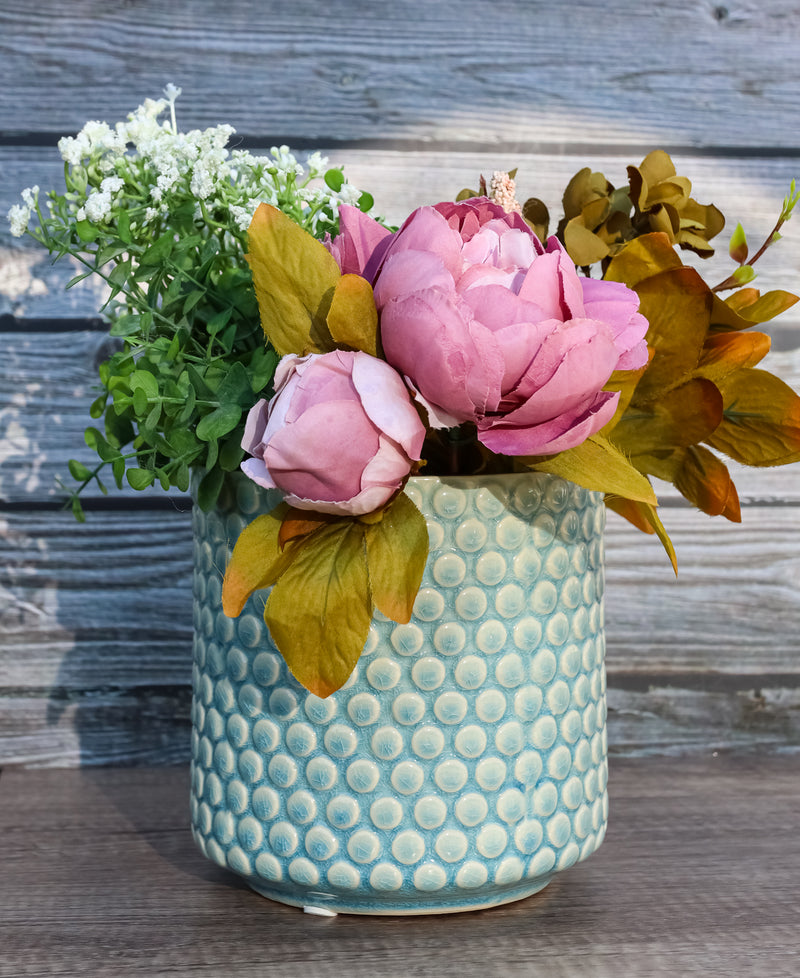 Ceramic Turquoise Sky Blue Bubbles Dots Crackle Glazed Floral Vase Planter Pot