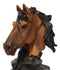 Wild and Free Brown Stallion Equine Horse Bust On Rocky Pillar Base Figurine