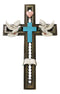 Rustic Turquoise Blue With Holy Bible White Doves Heart Faux Wooden Wall Cross