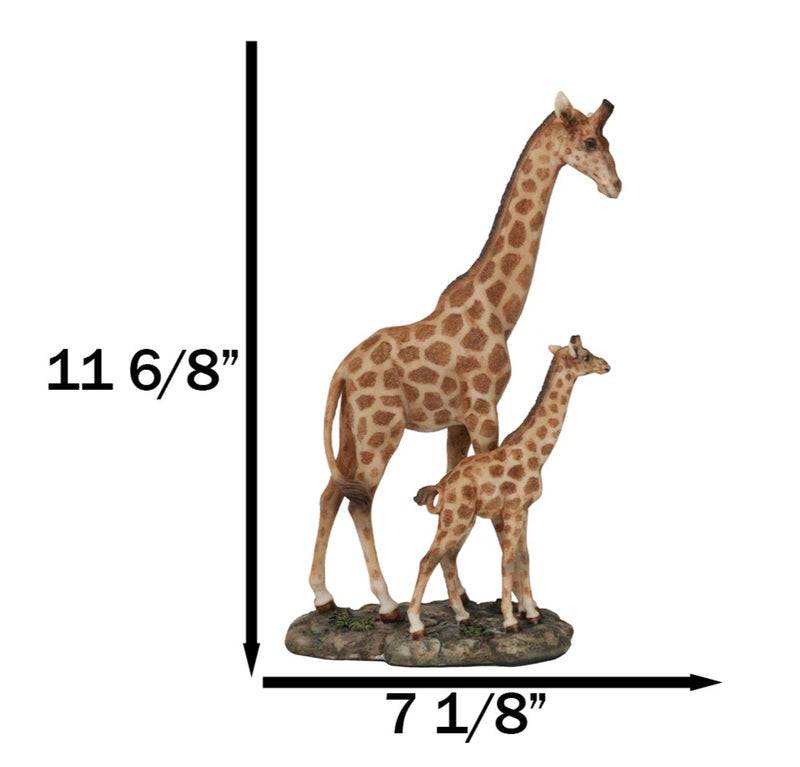 Safari Savannah Masai Giraffe Mother and Calf Strolling On Grasslands Figurine