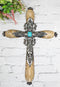 Western Fleur De Lis Floral Tooled Silver Scroll Filigree Turquoise Wall Cross