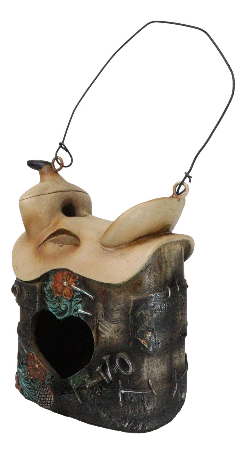 Rustic Western Cowboy Horse Saddle With Turquoise Flowers Birdhouse Bird Feeder