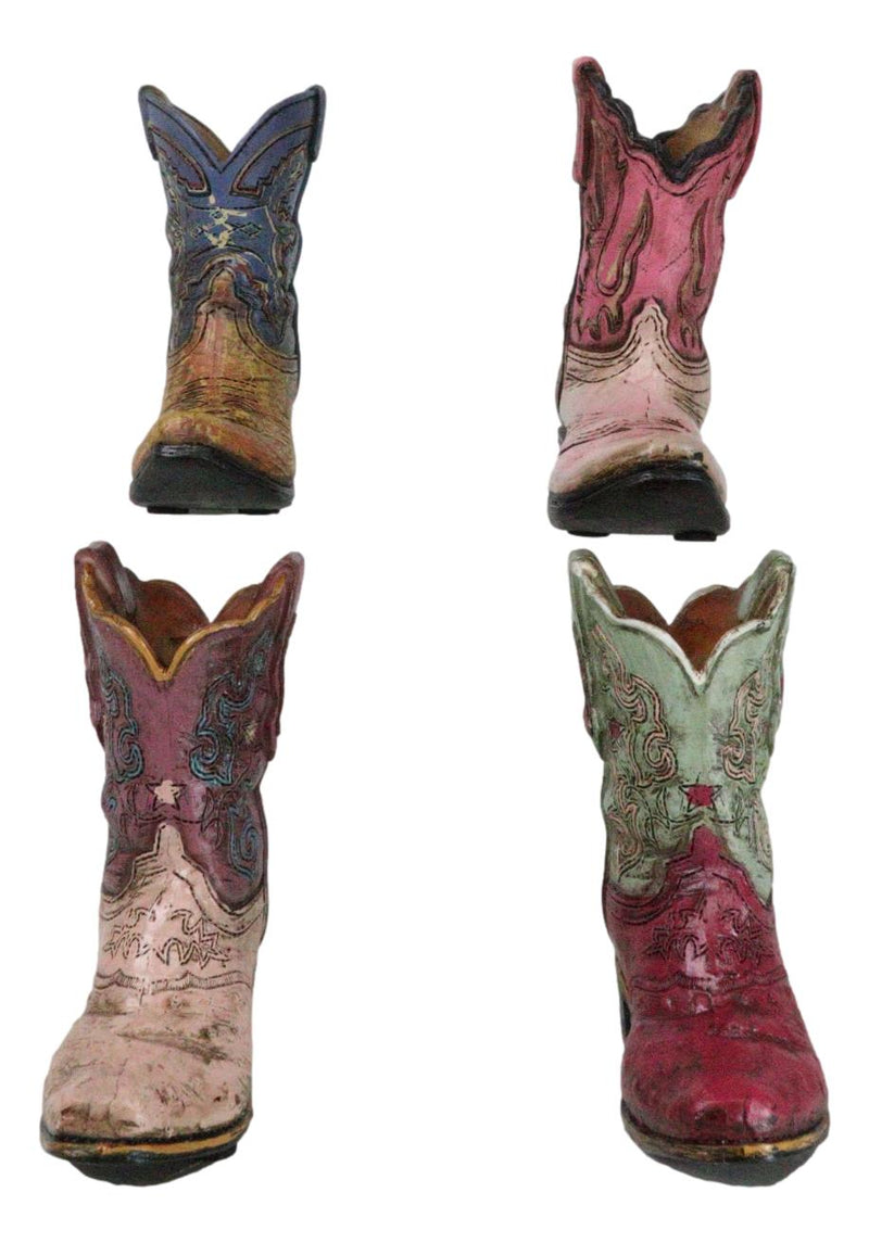 Pack of 4 Western Fancy Cowboy Cowgirl Boots Faux Leather Boots Pen Holders