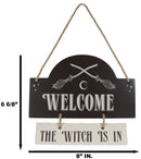 Witchcraft Welcome The Witch is in Crossed Broomsticks Wooden Wall Sign Decor