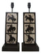 Set of 2 Rustic Western Cowboy On Giddy Up Horse Wood Metal Bedside Table Lamps